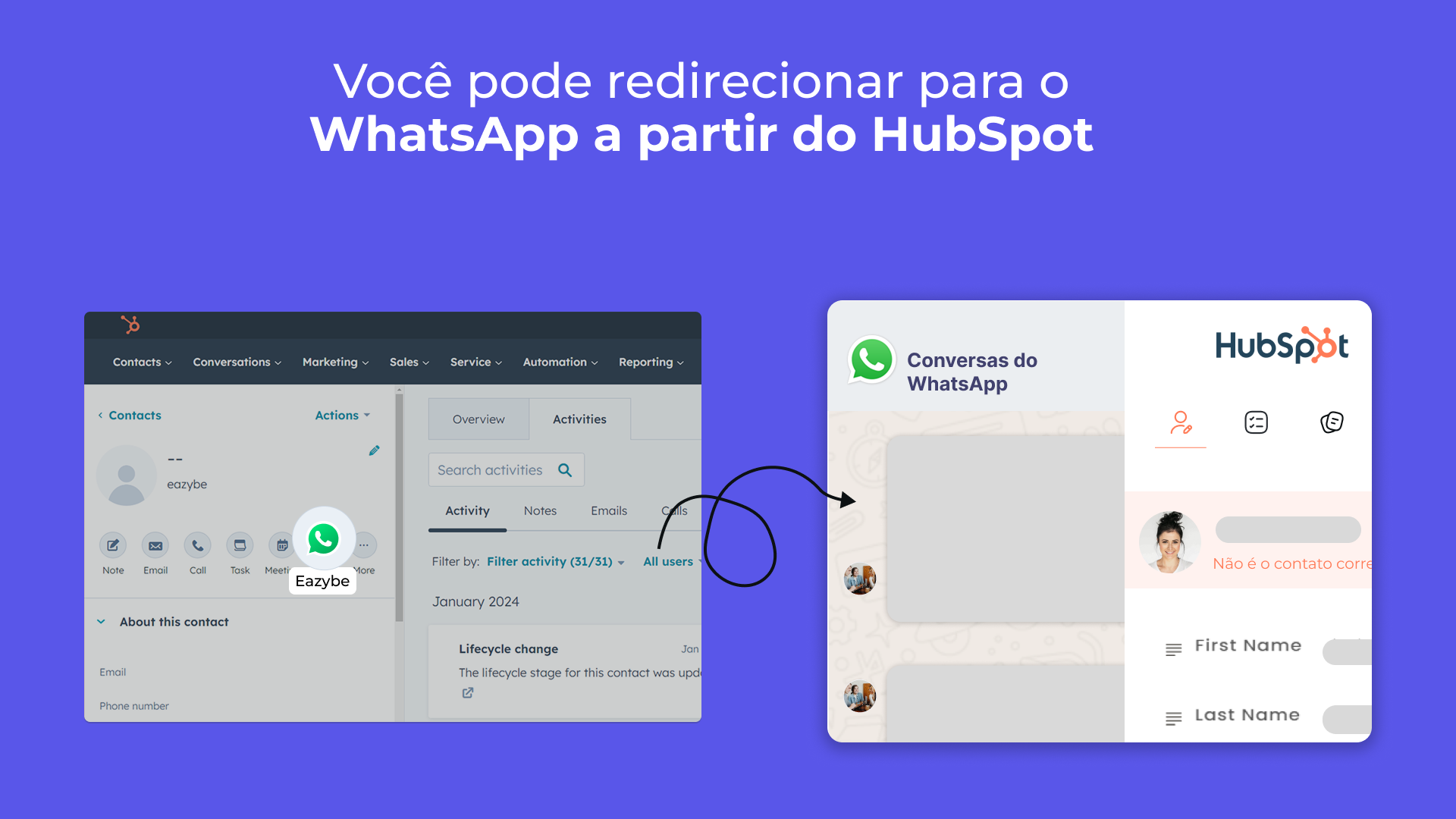 Abra o contato no WhatsApp usando o botão