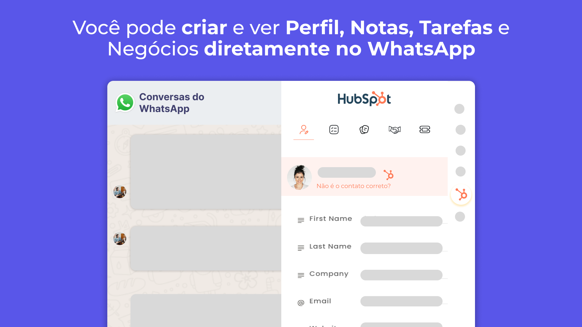Gerencie seus contatos e oportunidades do HubSpot sem precisar sair do WhatsApp